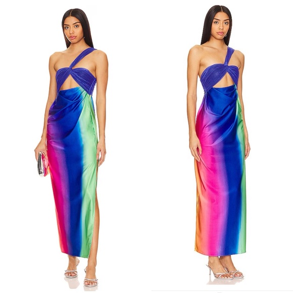 NWT Baobab Eliza Dress in Dawn Ombré Multicolor One Shoulder Revolve Size Large - Picture 3 of 9